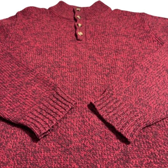LL Bean 1/4 Big-Button Up 100% Lambswool Dark Red Mockneck Men's Sweater (SZ L) - Picture 2 of 8